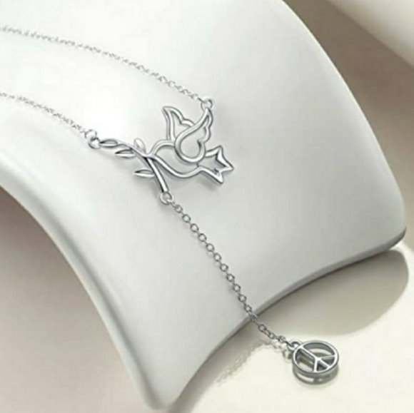 NEW s925 Sign of Peace Dove/Olive Branch Necklac - Picture 2 of 7